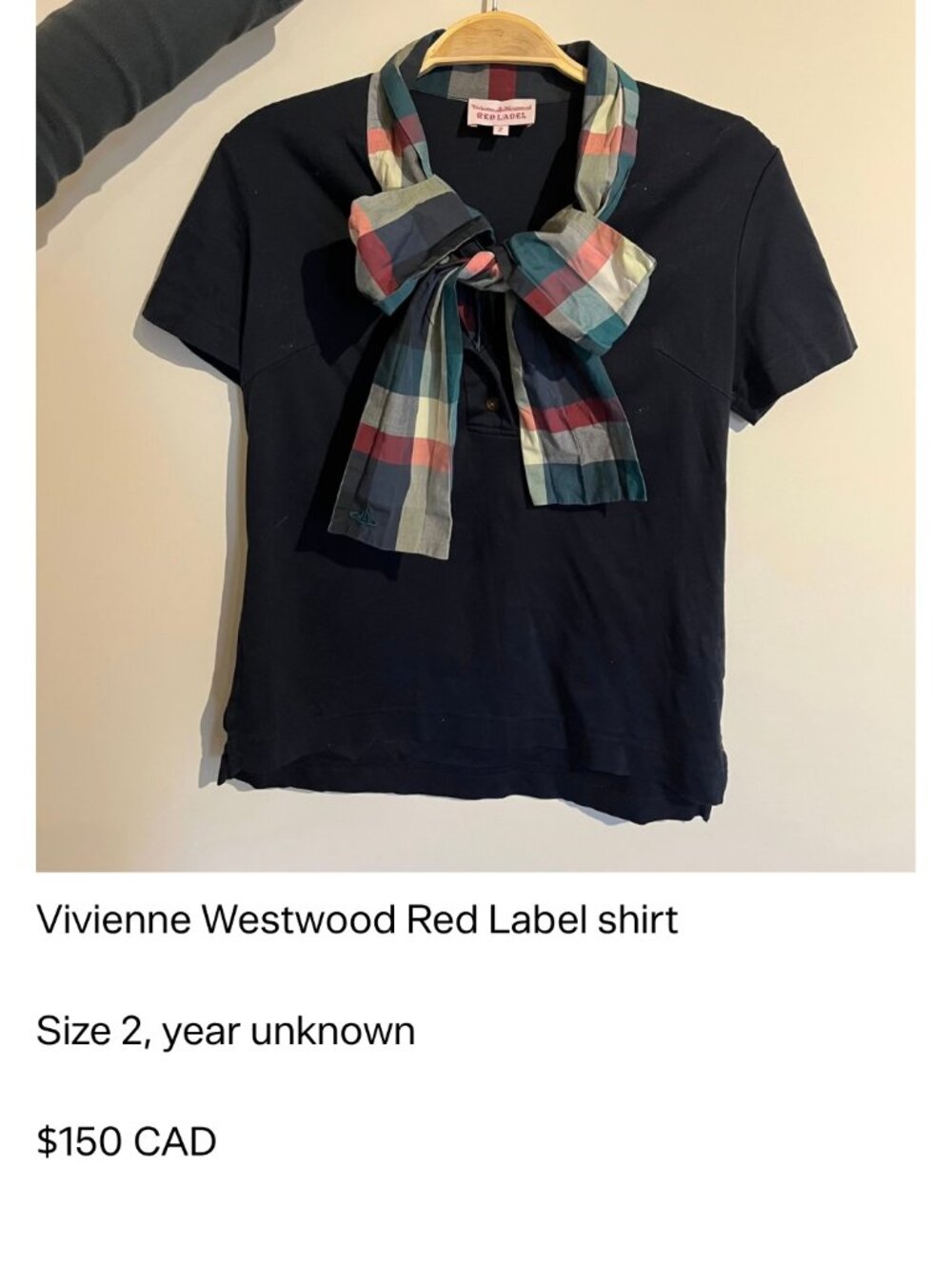 Vivienne Westwood Red Label Black Plaid Bow Trim Top Size 2